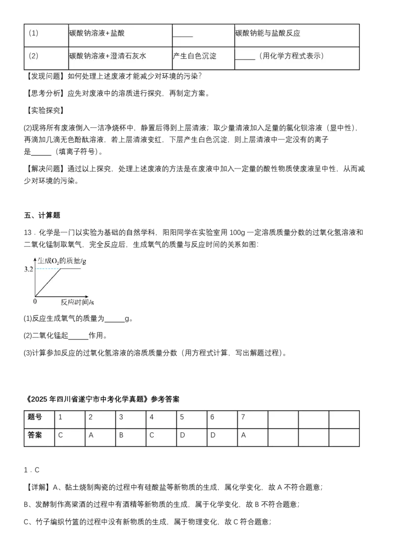 2025遂宁中考化学真题及答案_2025全国各地《中考真题试卷及答案》_2025遂宁中考真题及答案