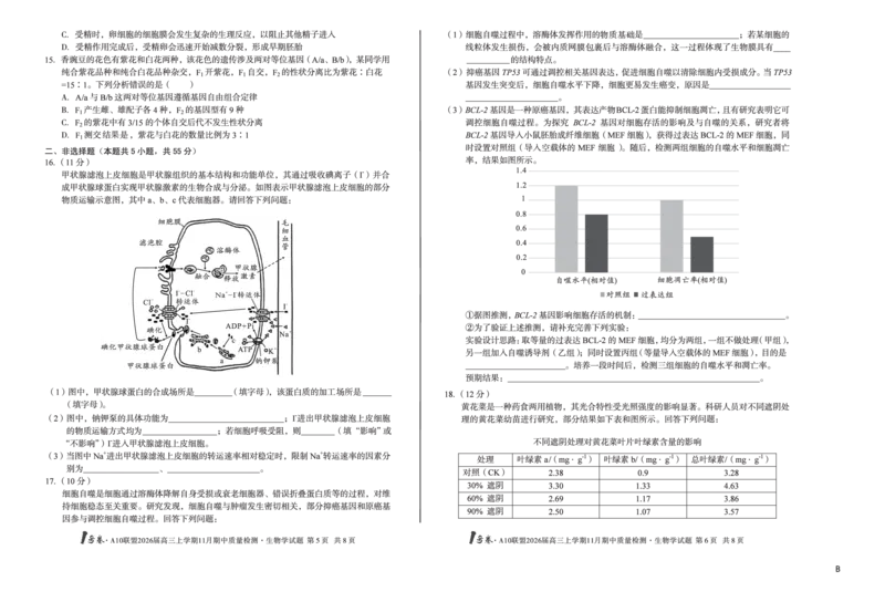 8K生物学（B卷）1号卷&middot;A10联盟2026届高三上学期11月期中质量检测生物学B_2025年11月_251115安徽省A10联盟2026届高三上学期11月期中质量检测（全科）
