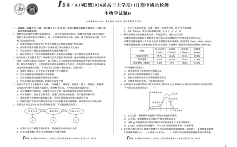 8K生物学（B卷）1号卷&middot;A10联盟2026届高三上学期11月期中质量检测生物学B_2025年11月_251115安徽省A10联盟2026届高三上学期11月期中质量检测（全科）