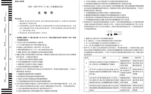 生物学高二下摸底考试A3_2025年6月_250621河南省天一大联考2024-2025学年高二下学期6月摸底考试（全科）_生物-河南省天一大联考2024-2025学年高二下学期6月摸底考试