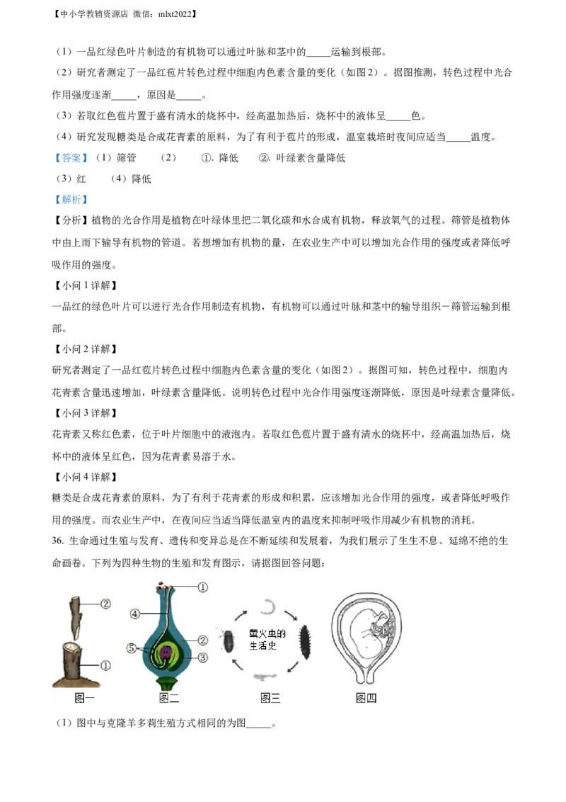 精品解析：2022年湖南省湘潭市中考生物试题（解析版）_中考真题_8.生物中考真题2015-2024年_2022年全国中考生物114份14