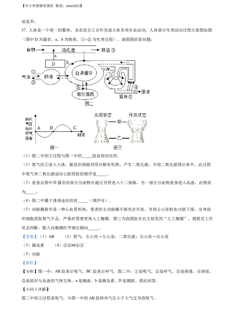 精品解析：2022年湖南省湘潭市中考生物试题（解析版）_中考真题_8.生物中考真题2015-2024年_2022年全国中考生物114份14