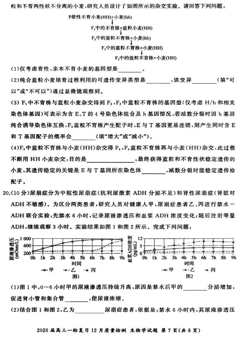 生物试题_2025年12月_2512252026届百师联盟高三一轮复习12月质量检测（全科）