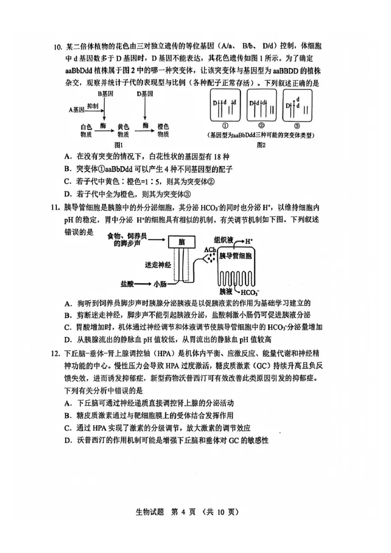 生物试题_2025年12月_251212山东省实验中学2025-2026学年高三上学期第三次诊断性考试_山东省实验中学2025-2026学年高三上学期第三次诊断性考试生物