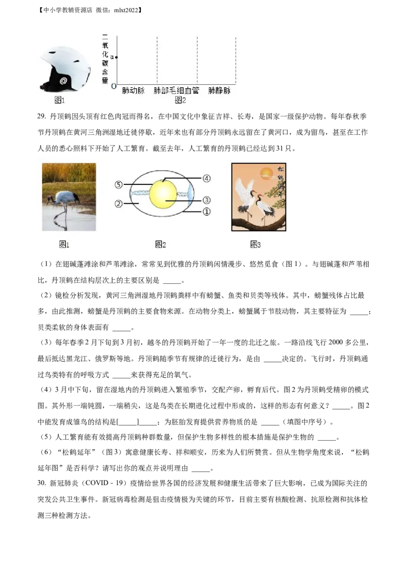 精品解析：2022年山东省东营市中考生物真题（原卷版）_中考真题_8.生物中考真题2015-2024年_2022年全国中考生物114份14