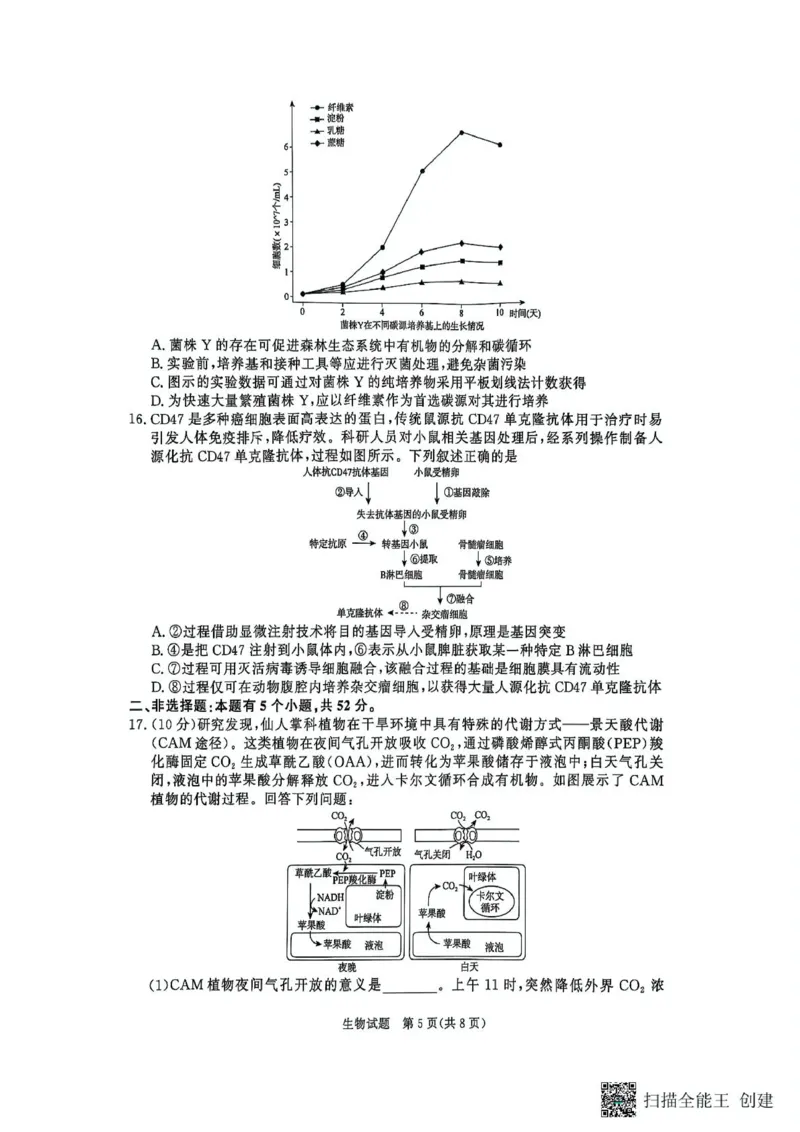 生物-河南省青桐鸣大联考2025年6月高二下学期月考_2025年6月_250619河南省青桐鸣大联考2026届高二6月联考（全科）_生物-河南省青桐鸣大联考2025年6月高二下学期月考