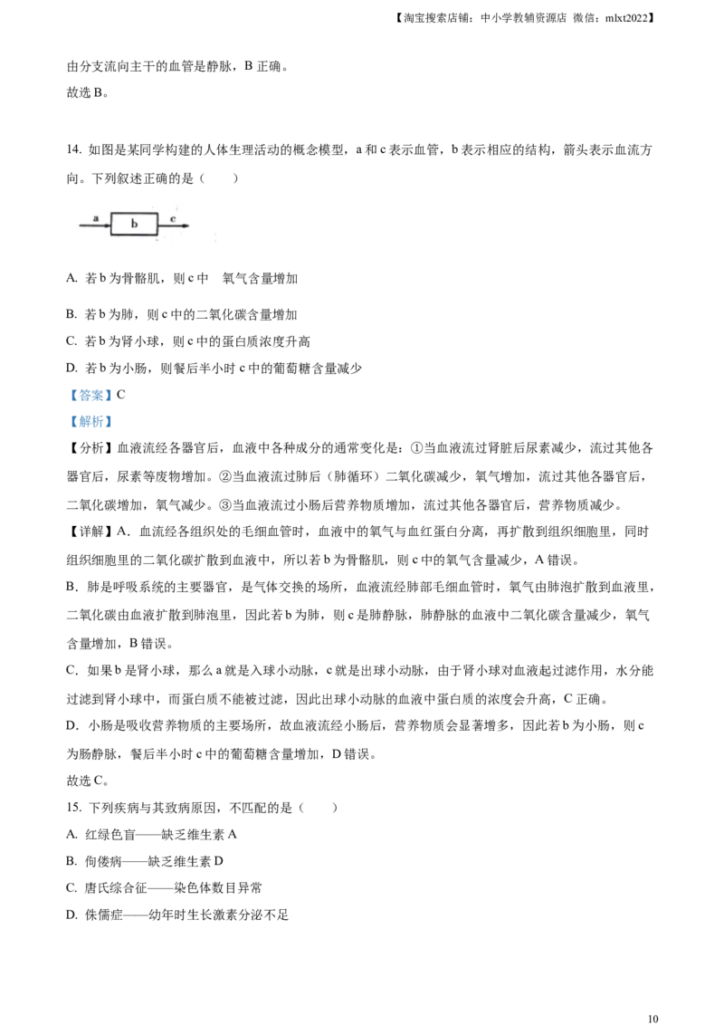 精品解析：2023年山东省临沂市中考生物真题（解析版）_中考真题_8.生物中考真题2015-2024年_2023年全国中考生物7.20_精品解析：2023年山东省临沂市中考生物真题