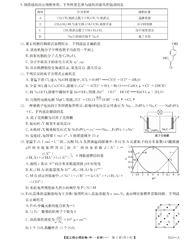 江西省名校九师联盟2023-2024学年高三1月核心模拟卷化学试卷_2024届九师联盟高三核心模拟卷（中）一_九师联盟2023-2024学年高三核心模拟卷（中）一化学试卷