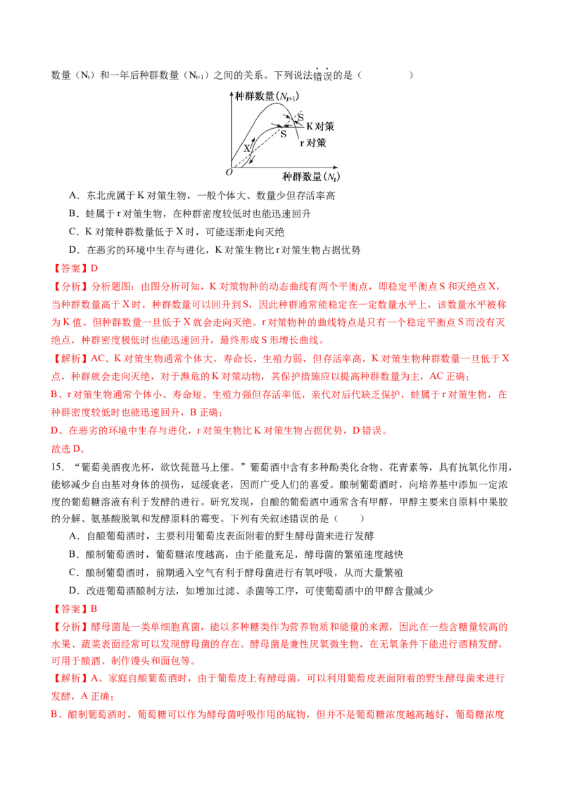 生物（贵州、安徽、甘肃适用，16+5题型）（全解全析）_学易金卷丨2024年1月&ldquo;七省联考&rdquo;考前猜想卷_生物（贵州、安徽、甘肃适用，16+5题型）