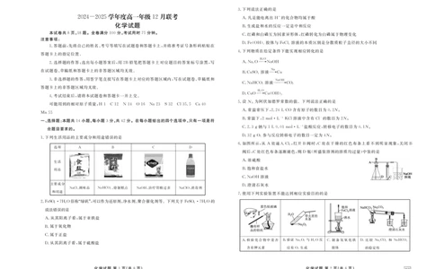 化学正文_1多考区联考试卷_1222衡水金卷&middot;2024-2025学年度高一年级12月联考_化学