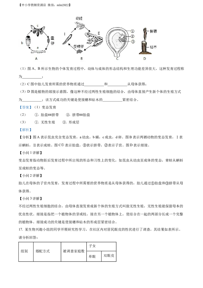 精品解析：2022年辽宁省本溪市中考生物真题（解析版）_中考真题_8.生物中考真题2015-2024年_2022年全国中考生物114份14
