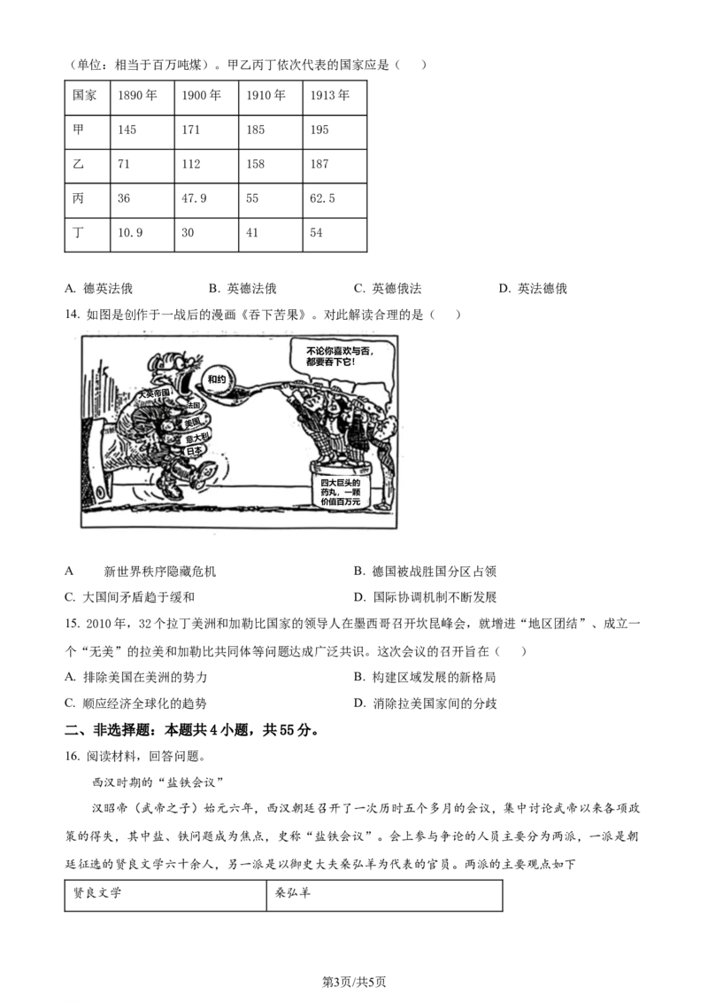 精品解析：山东省济南市2023-2024学年高三上学期期末学习质量检测历史试题（原卷版）_2024届山东省济南市高三上学期期末学习质量检测