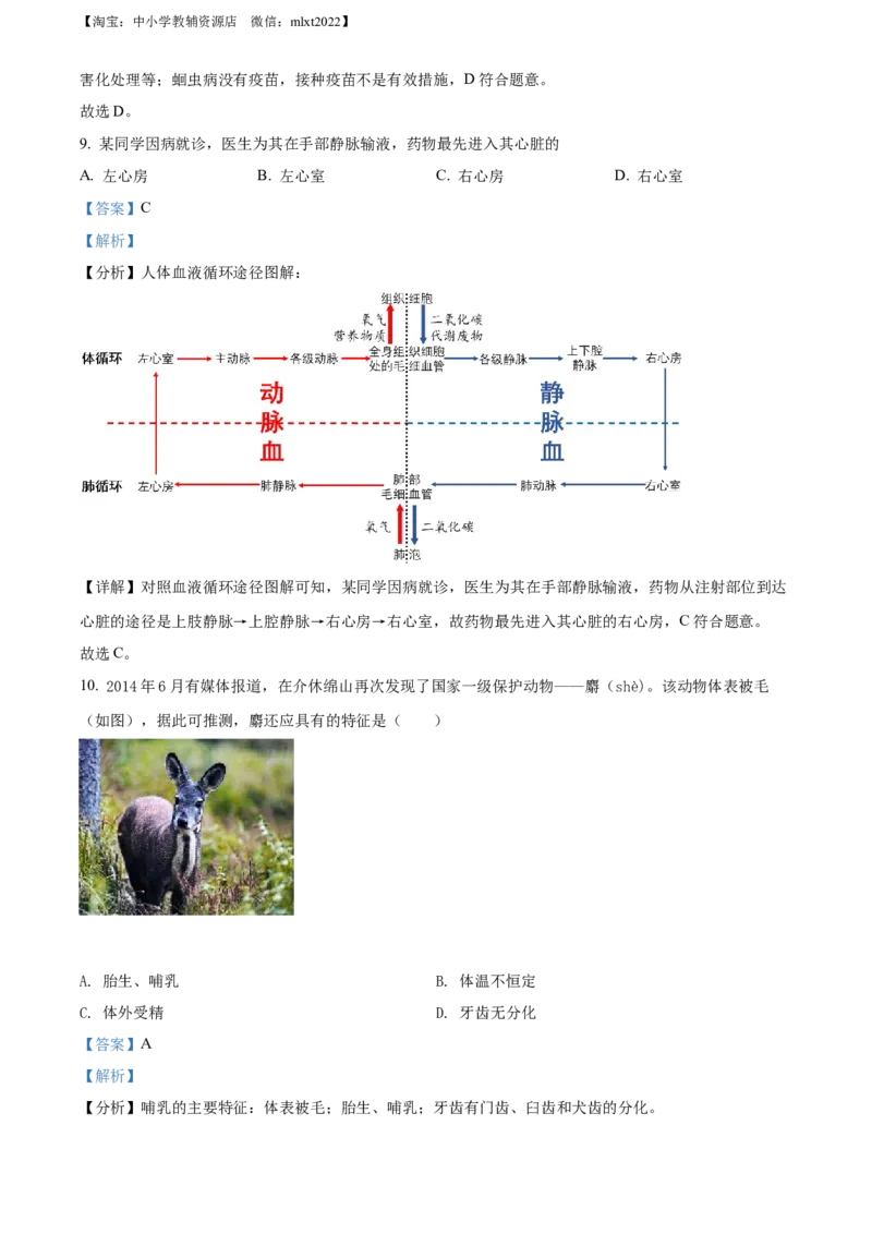 精品解析：2022年山西省太原市学业水平测试生物真题（解析版）_中考真题_8.生物中考真题2015-2024年_2022年全国中考生物114份14