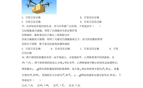 精品解析：2022年山东省泰安市中考物理真题（原卷版）_中考真题_4.物理中考真题2015-2024年_地区卷_山东省