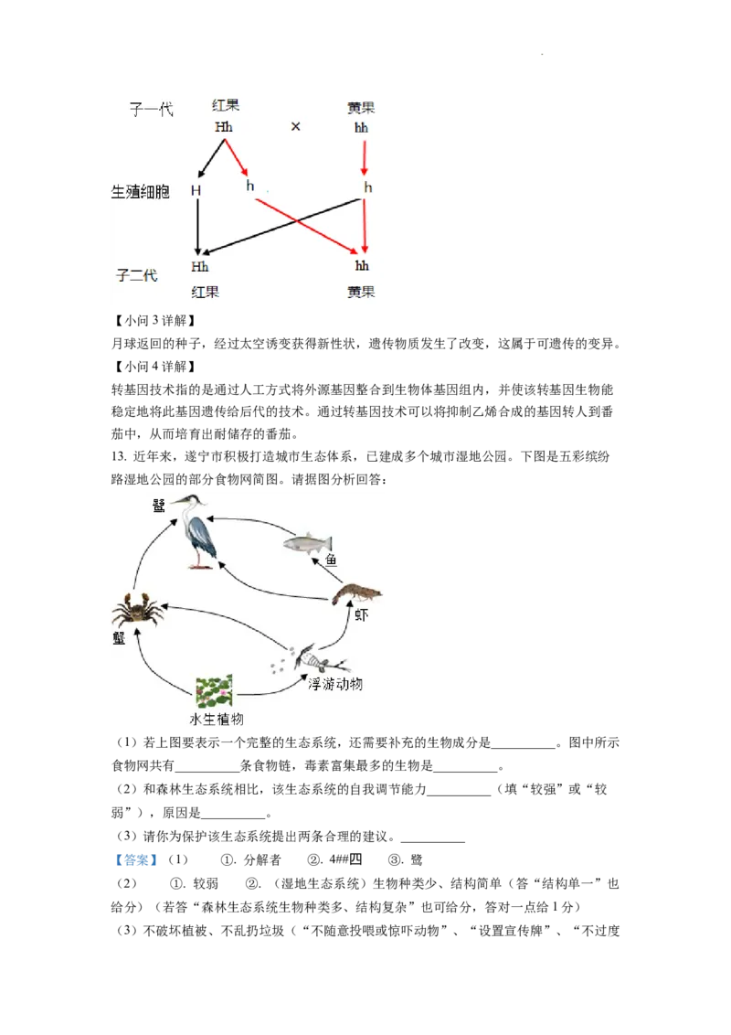 精品解析：2022年四川省遂宁市中考生物真题（解析版）_中考真题_8.生物中考真题2015-2024年_2022年全国中考生物114份14