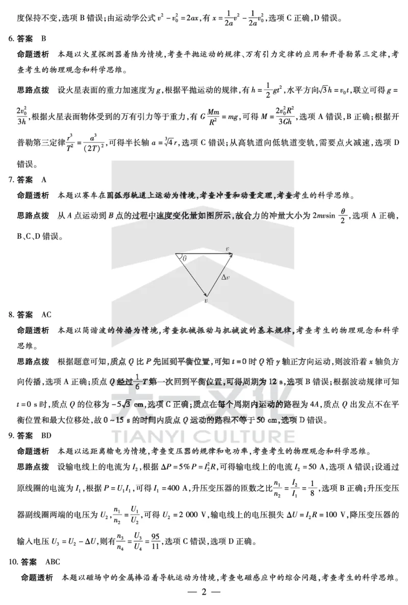 物理高二下期末答案_2025年7月_250705天一大联考&middot;河南省2024-2025学年（下）高二年级期末考试（全科）_7.2-3高二下期末答案