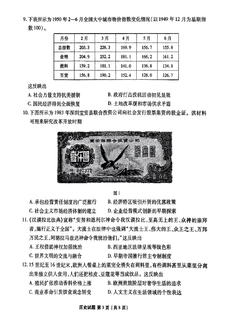 高二历史试卷_2025年7月_250707广东省茂名市2024-2025学年高二下学期期末教学质量监测（全科）_广东省茂名市普通高中2024-2025学年高二下学期期末教学质量监测历史试题