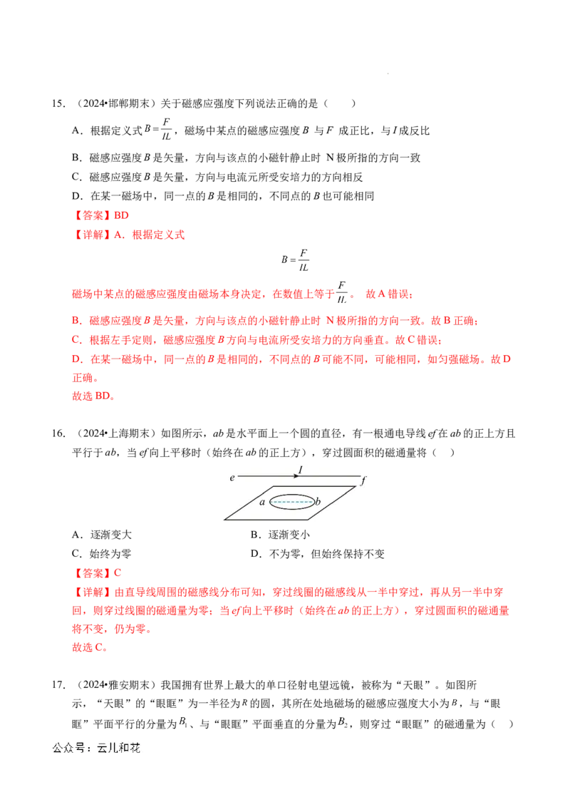 专题11磁场（新高考通用）（解析版）(1)_1多考区联考_0109好题汇编备战2024-2025学年高二物理上学期期末真题分类汇编（新高考通用）