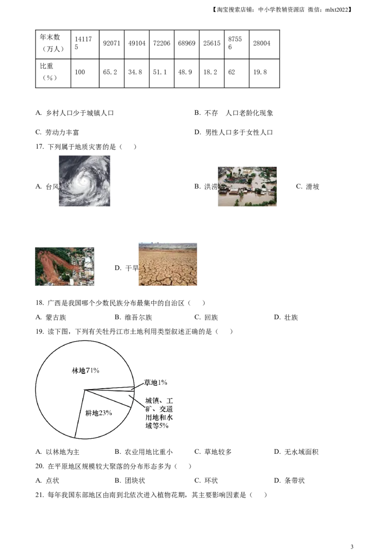 精品解析：2023年黑龙江省牡丹江市中考地理真题（原卷版）_中考真题_9.地理中考真题2015-2024年_2023中考地理真题7.20_精品解析：2023年黑龙江省牡丹江市中考地理真题