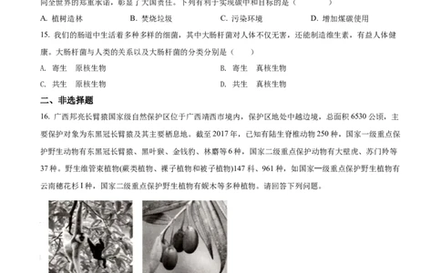 精品解析：2022年百色市中考生物真题（原卷版）_中考真题_8.生物中考真题2015-2024年_2022年全国中考生物114份14