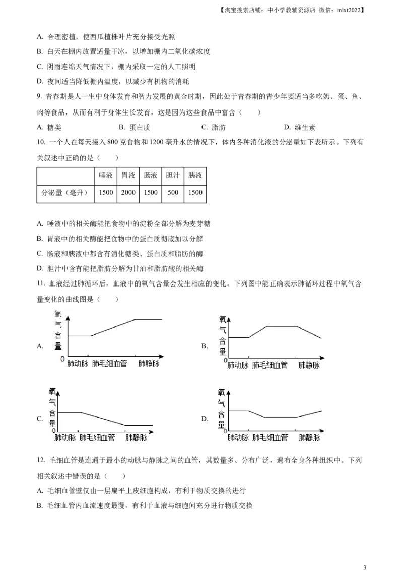 精品解析：2023年四川省眉山市中考生物真题（原卷版）_中考真题_8.生物中考真题2015-2024年_2023年全国中考生物7.20_精品解析：2023年四川省眉山市中考生物真题