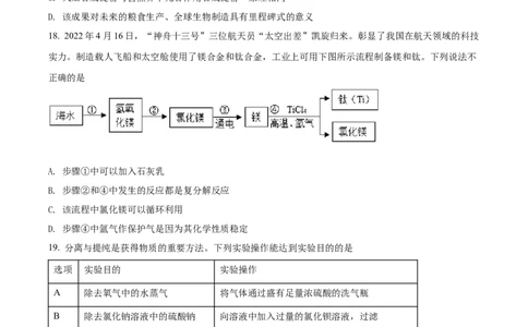 精品解析：2022年山东省青岛市中考化学真题（原卷版）_中考真题_5.化学中考真题2015-2024年_2022年中考化学真题（127份）14