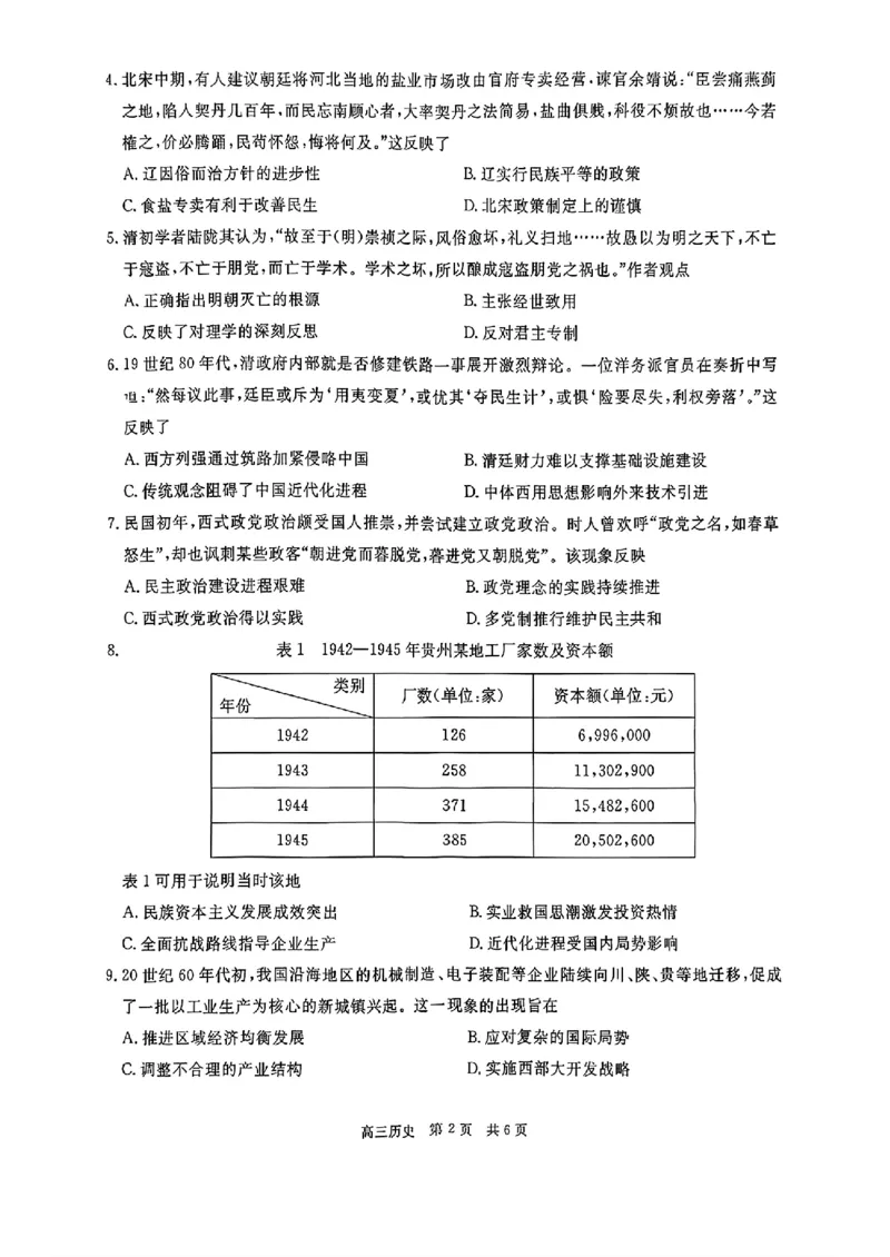 贵州省名校协作体2025-2026学年高三上学期质量监测（二）历史试题（含答案）_2025年12月_251223贵州省名校协作体2025-2026学年高三上学期质量监测（二）（全科）