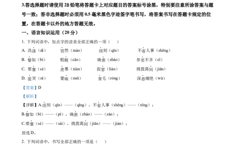 精品解析：2022年四川省眉山市中考语文真题（解析版）_中考真题_1.语文中考真题2015-2024年_2022中考语文真题145份20
