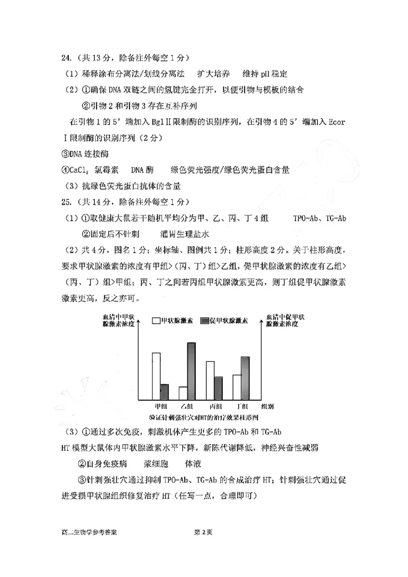 生物答案-2506衢州高二期末_2025年6月_250620浙江省衢州市2024-2025学年高二下学期6月教学质量检测（全科）_浙江省衢州市2024-2025学年高二下学期6月教学质量检测生物