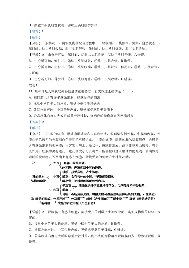 精品解析：2022年江苏省连云港市中考生物真题（解析版）_中考真题_8.生物中考真题2015-2024年_2022年全国中考生物114份14