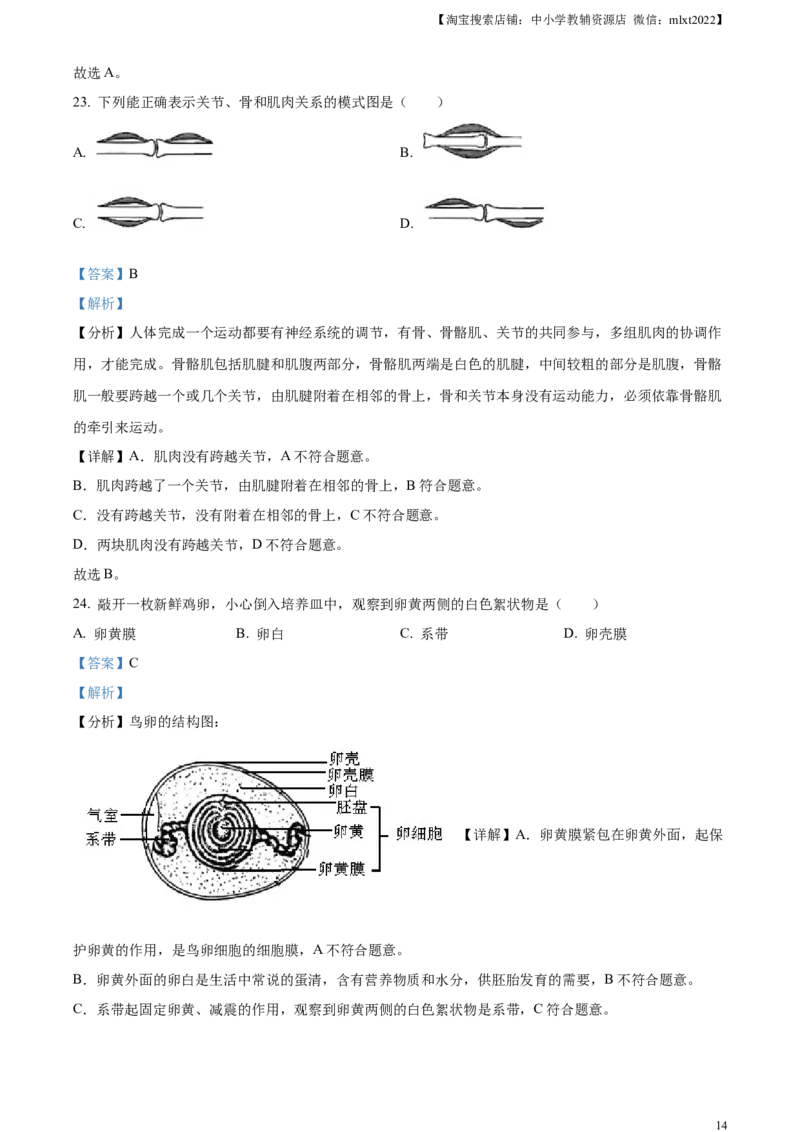 精品解析：2023年新疆维吾尔自治区新疆生产建设兵团中考生物真题（解析版）(1)_中考真题_8.生物中考真题2015-2024年_2023年全国中考生物7.20