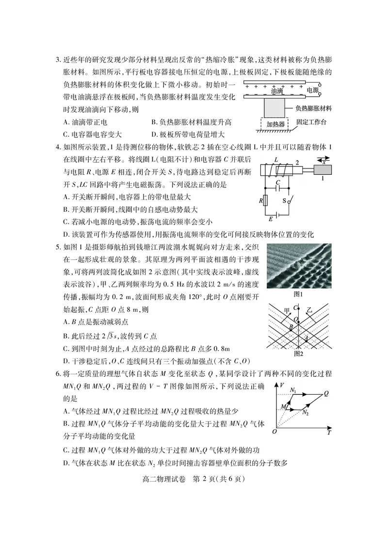 高二物理_2025年7月_250715湖北省天门市2024-2025年7月高二期末统一调研测试（全科）