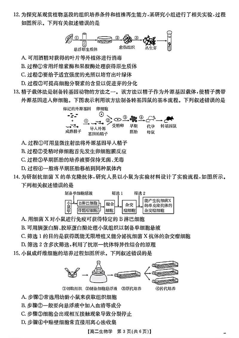 陕西省2024-2025学年高二期末教学质量检测生物_2025年7月_250705陕西省2024-2025学年高二期末教学质量检测（金太阳25-567B）（全科）
