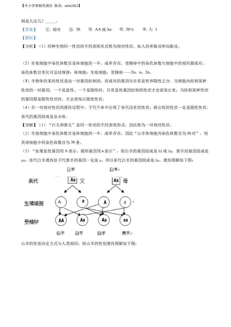 精品解析：2022年湖南省郴州市中考生物真题（解析版）_中考真题_8.生物中考真题2015-2024年_2022年全国中考生物114份14