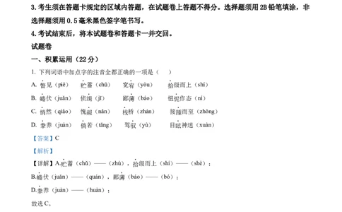 精品解析：2022年山东省临沂市中考语文真题（解析版）_中考真题_1.语文中考真题2015-2024年_2022中考语文真题145份20