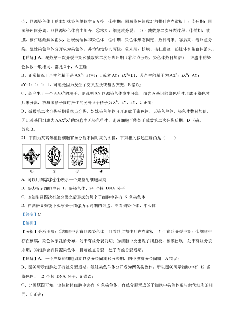 河南省濮阳市第一高级中学2024届高三上学期第三次质量检测生物_2024届河南省濮阳市第一高级中学高三上学期第三次质量检测