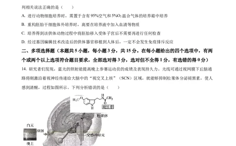 精品解析：河北省部分高中2023-2024学年高三12月期末生物试题（原卷版）_2024年1月_01每日更新_4号_2024届衡中同卷高三12月期末考_衡中同卷2024届高三12月期末考试生物