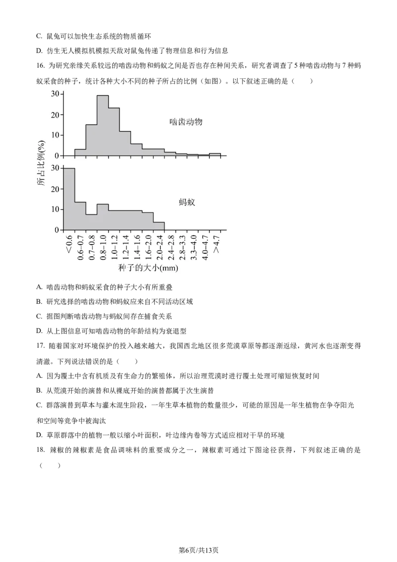 精品解析：浙江省宁波市镇海中学2023-2024学年高三12月月考生物试题（原卷版）_2024届浙江省宁波市镇海中学高三12月首考模拟_浙江省宁波市镇海中学2024届高三12月首考模拟生物