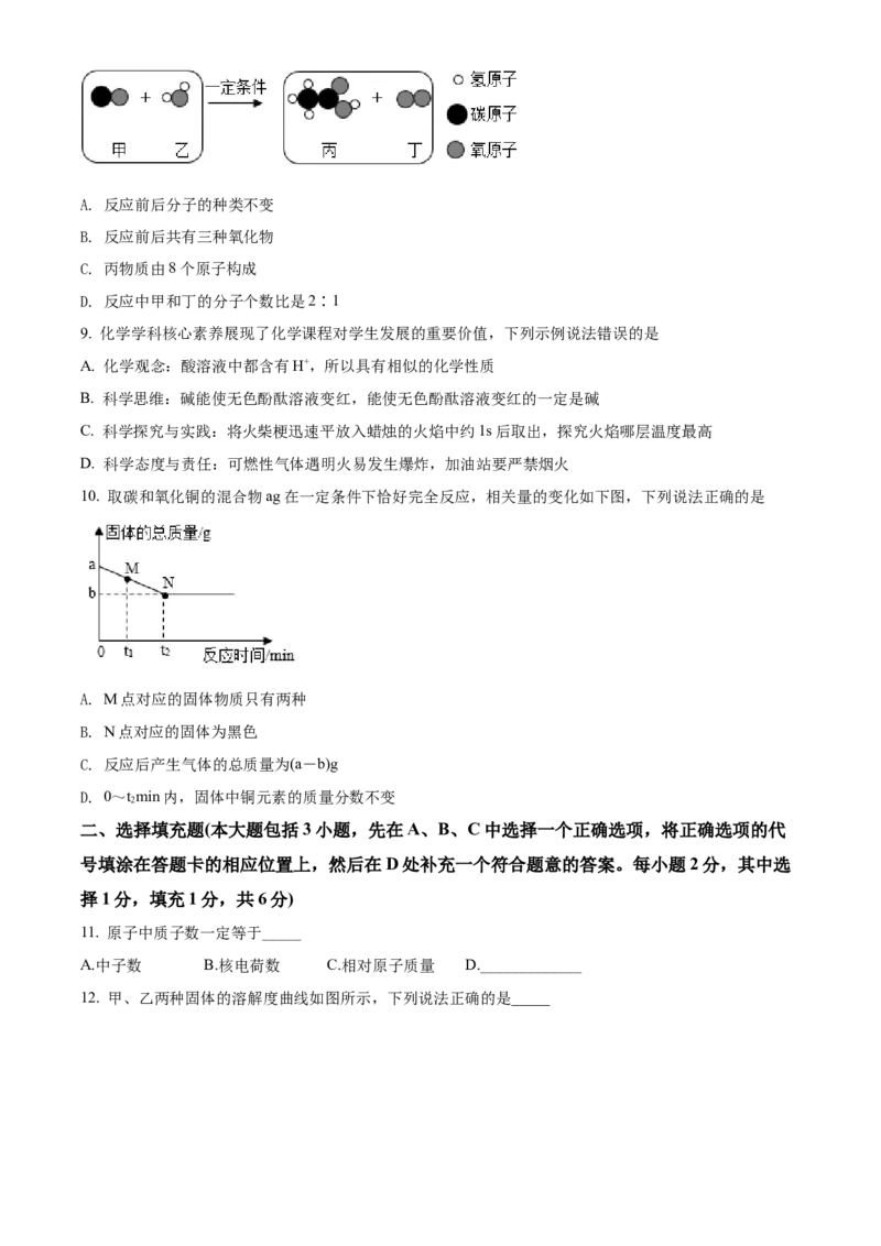 精品解析：2022年江西省中考化学真题（原卷版）_中考真题_5.化学中考真题2015-2024年_2022年中考化学真题（127份）14