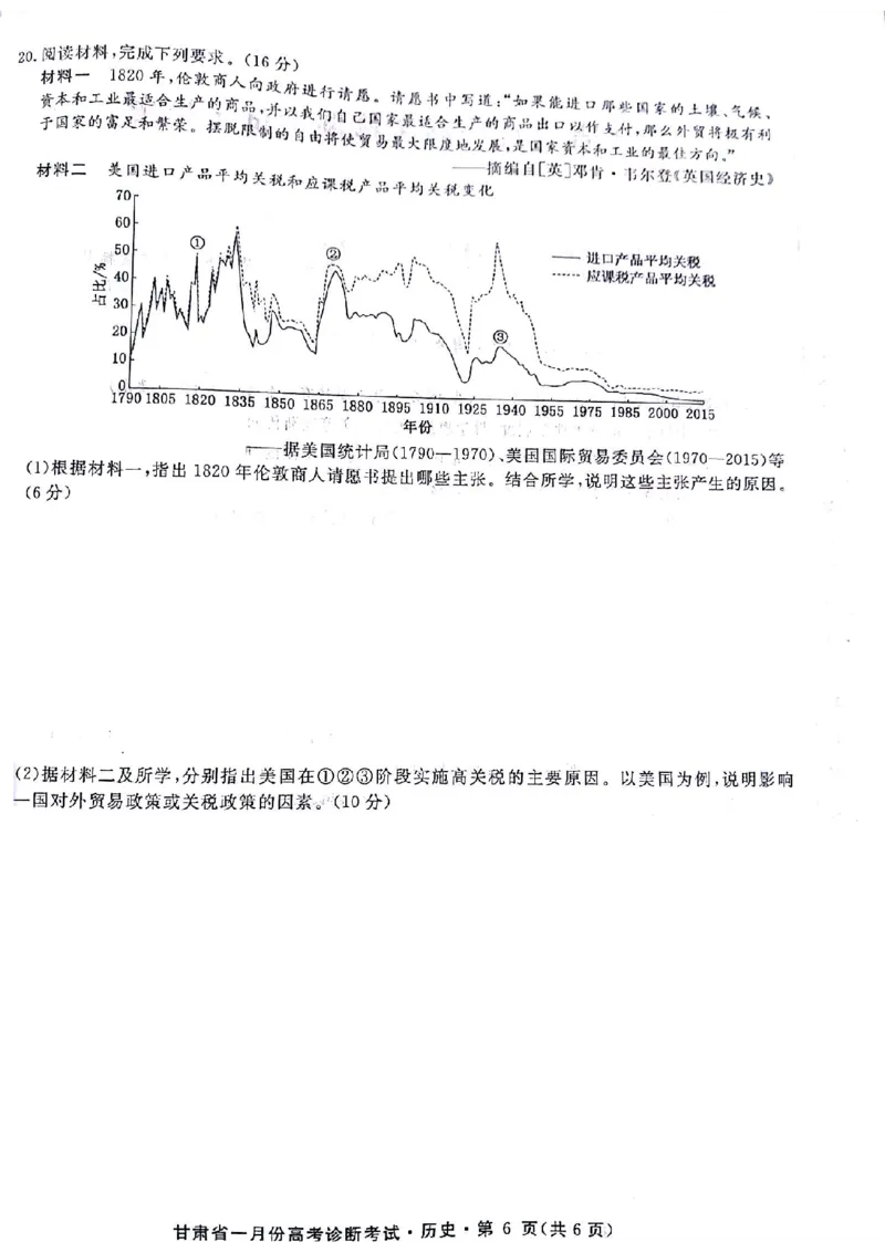 甘肃省2024届高三上学期1月份高考诊断考试（甘肃一诊）历史_2024届甘肃省高三上学期1月份高考诊断考试（甘肃一诊）