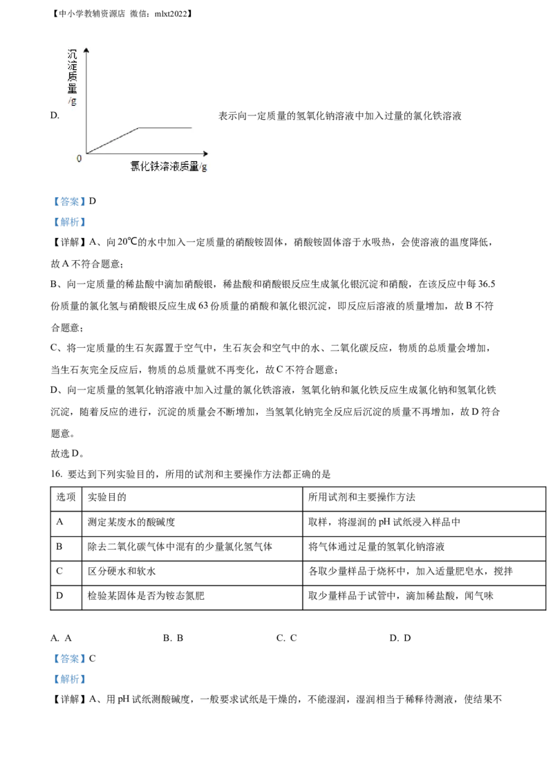 精品解析：2022年山东省滨州市中考化学真题（解析版）_中考真题_5.化学中考真题2015-2024年_2022年中考化学真题（127份）14