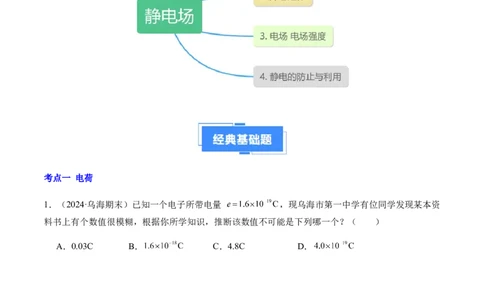 专题01静电场及其应用（新高考通用）（原卷版）(1)_1多考区联考_0109好题汇编备战2024-2025学年高二物理上学期期末真题分类汇编（新高考通用）
