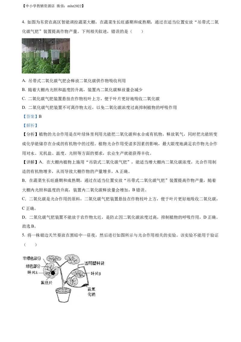 精品解析：2022年山东省东营市中考生物真题（解析版）_中考真题_8.生物中考真题2015-2024年_2022年全国中考生物114份14