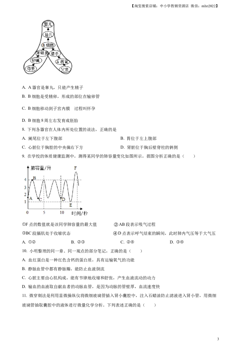 精品解析：2023年湖北省宜昌市中考生物真题（原卷版）_中考真题_8.生物中考真题2015-2024年_2023年全国中考生物7.20_精品解析：2023年湖北省宜昌市中考生物真题