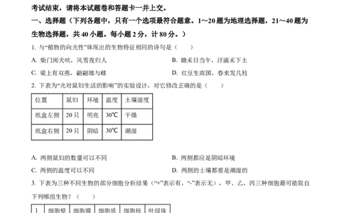 精品解析：2023年湖北省宜昌市中考生物真题（原卷版）_中考真题_8.生物中考真题2015-2024年_2023年全国中考生物7.20_精品解析：2023年湖北省宜昌市中考生物真题