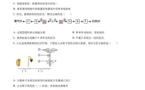 精品解析：2023年湖北省宜昌市中考生物真题（原卷版）_中考真题_8.生物中考真题2015-2024年_2023年全国中考生物7.20_精品解析：2023年湖北省宜昌市中考生物真题