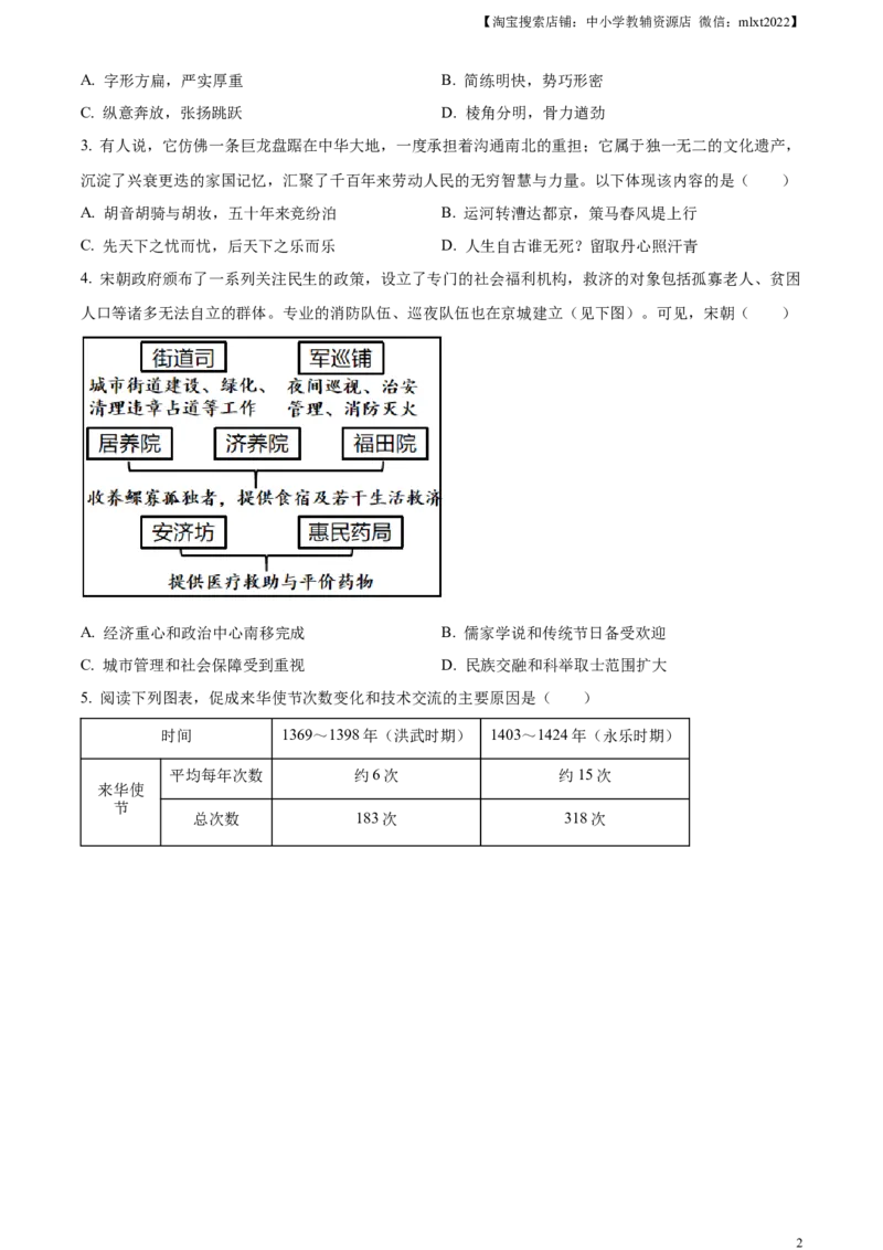 精品解析：2023年湖北省武汉市中考历史真题（原卷版）_中考真题_6.历史中考真题2015-2024年_2023中考历史真题7.20_精品解析：2023年湖北省武汉市中考历史真题