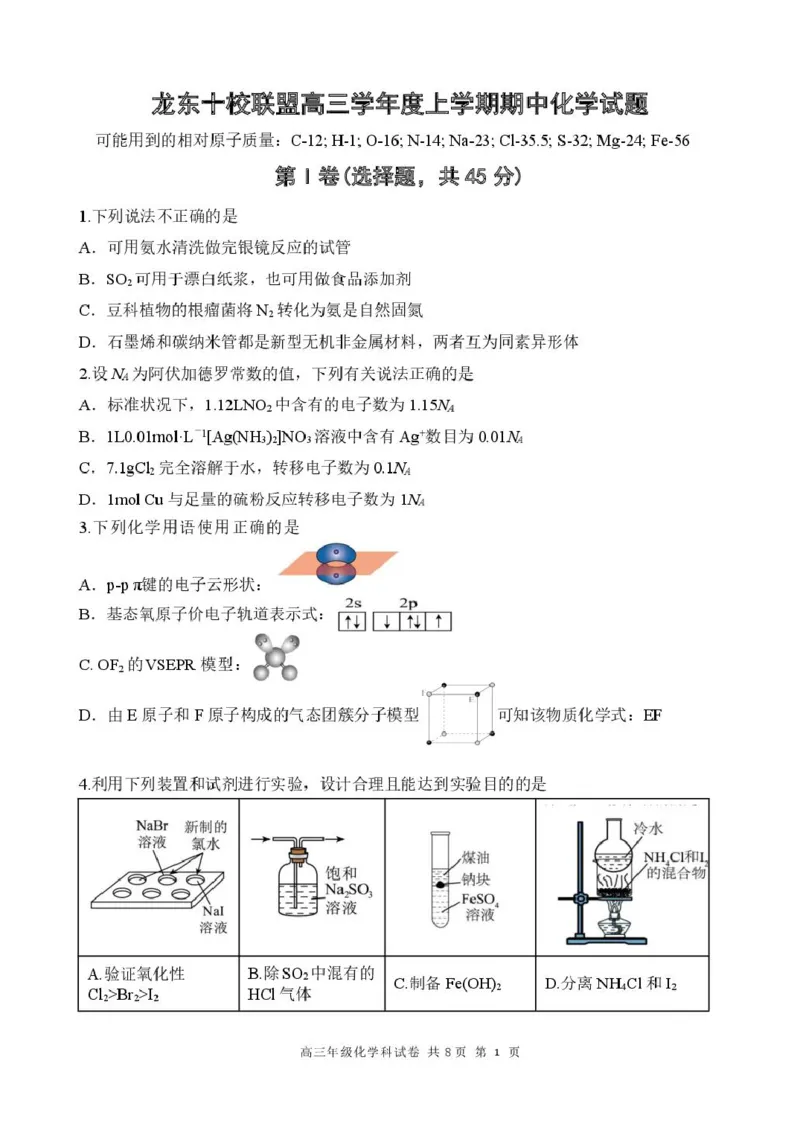 黑龙江省龙东十校联盟2026届高三上学期期中考试化学试卷（含答案）_251106黑龙江省龙东十校联盟2026届高三上学期期中考试试卷（全科）
