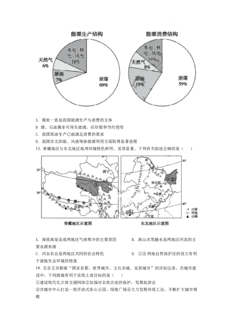 精品解析：2022年山东省泰安市中考地理真题（原卷版）_中考真题_9.地理中考真题2015-2024年_2022中考地理真题98份18