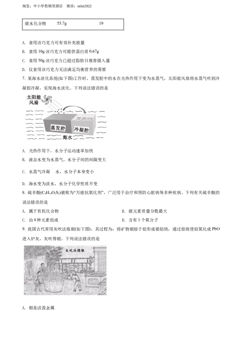 精品解析：2022年福建省中考化学真题（原卷版）_中考真题_5.化学中考真题2015-2024年_2022年中考化学真题（127份）14